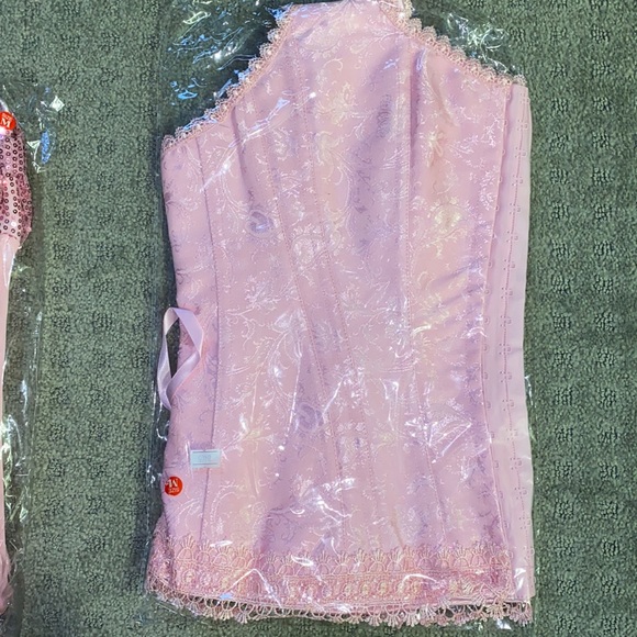 New! Sexy Baby Pink Brocade Halter Corset Size Medium - Picture 2 of 4